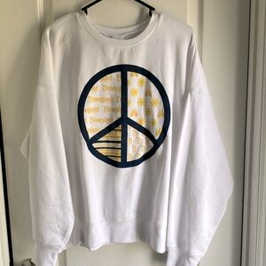 NWT Disneyland white sweater with flocked peace sign graphic 1X